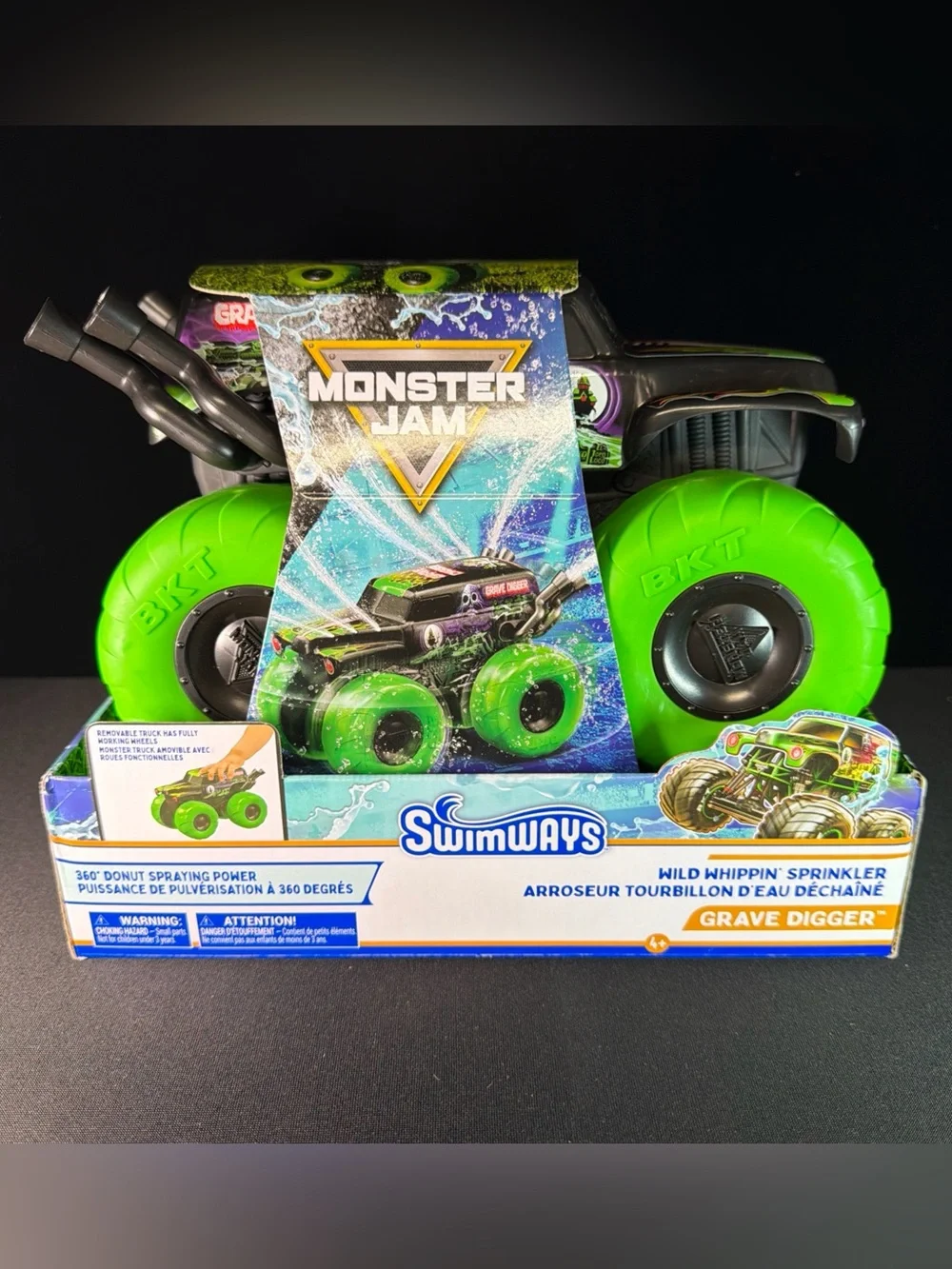 Monster Jam Grave Digger Wild Whippin’ Sprinkler, SwimWays Water Toy, Brand New